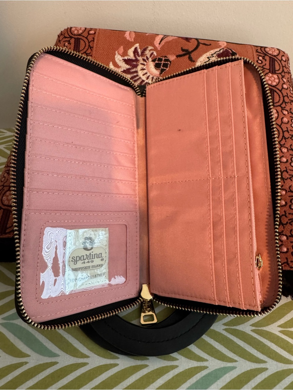 Spartina 449 Terracotta Pink Embroidered Floral Tote with Matching Zip Wallet - Picture 2 of 7